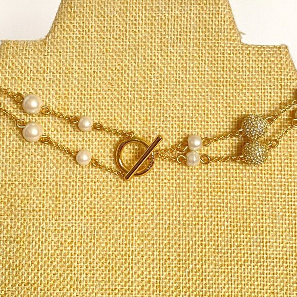 Talbots Pearls Rhinestone Balls Elegant Gold Tone Long or Double Necklace 36in - Picture 6 of 11